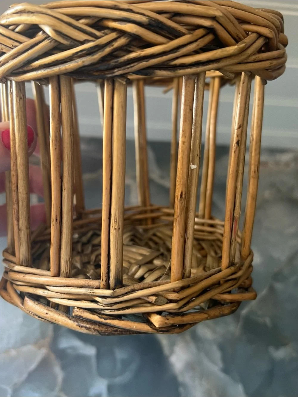 Vintage Natural Brown Woven Lantern with Clear Glass